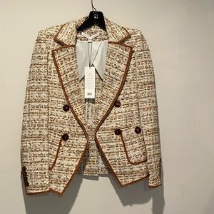 Veronica Beard white/cream blazer with brown details